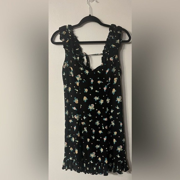 Free People Black‎ Like A Lady Black Citrus Ruffle Floral Tie Back Mini Dress M - Picture 5 of 9